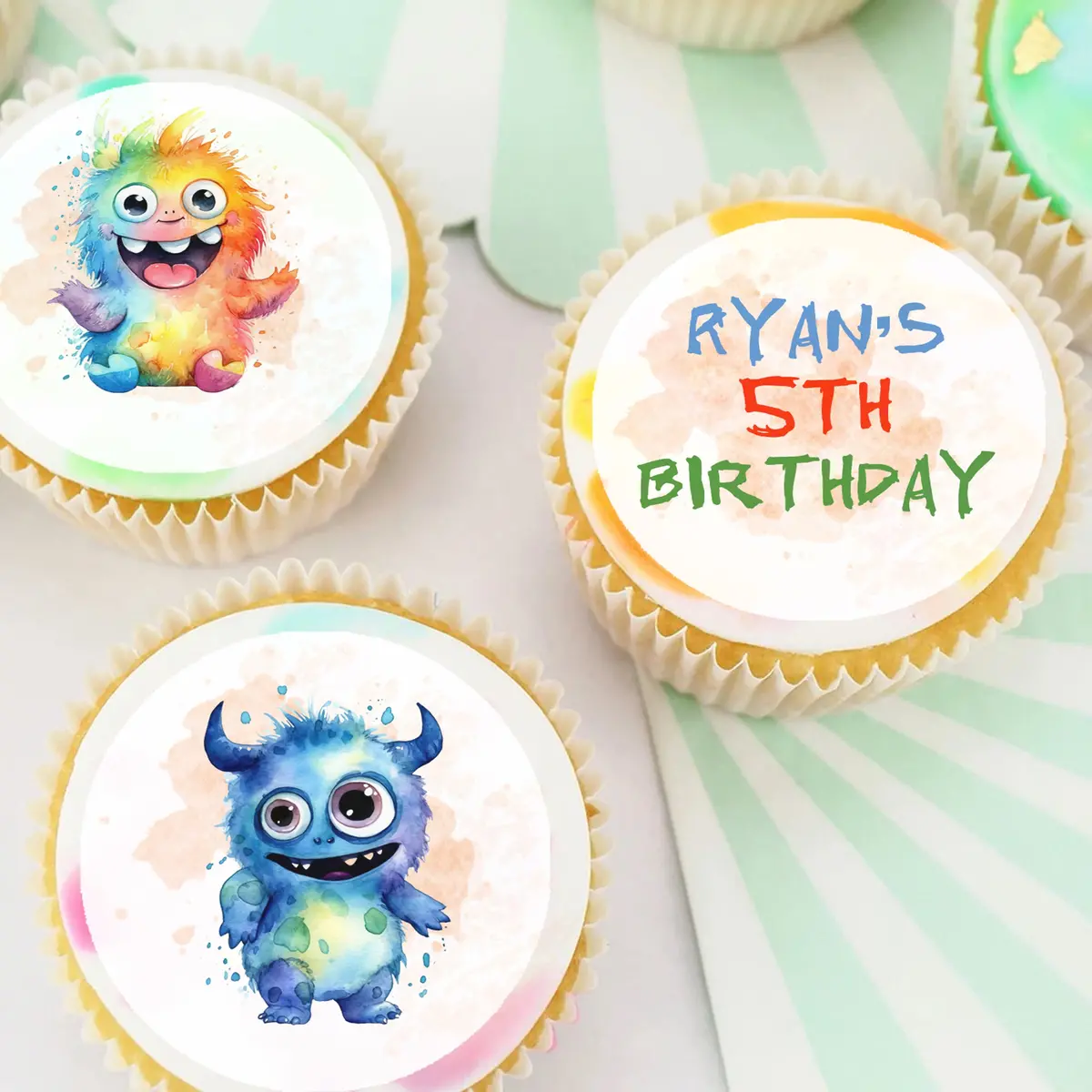 Cute Monsters Pre-Cut Edible Icing Cupcake Or Cookie Toppers 1
