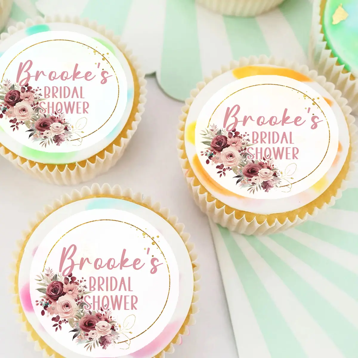 Floral Frame Bridal Shower Engagement Pre-Cut Edible Cupcake Or Cookie Toppers 1