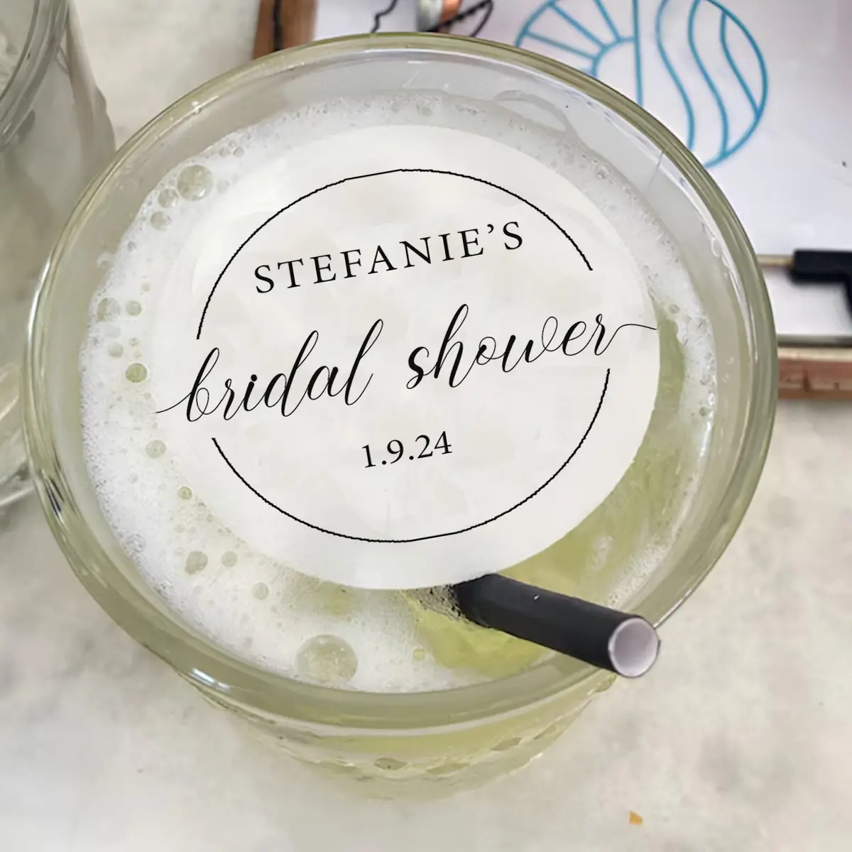 Bridal Shower Birthday Personalised Edible Cocktail Drink Toppers 1