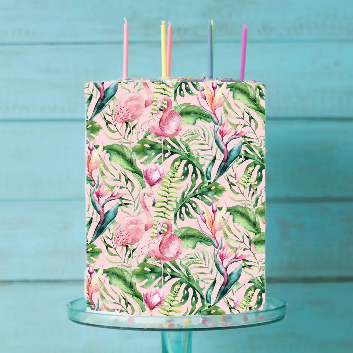 Tropical Flamingo Edible Icing Cake Wrap 1