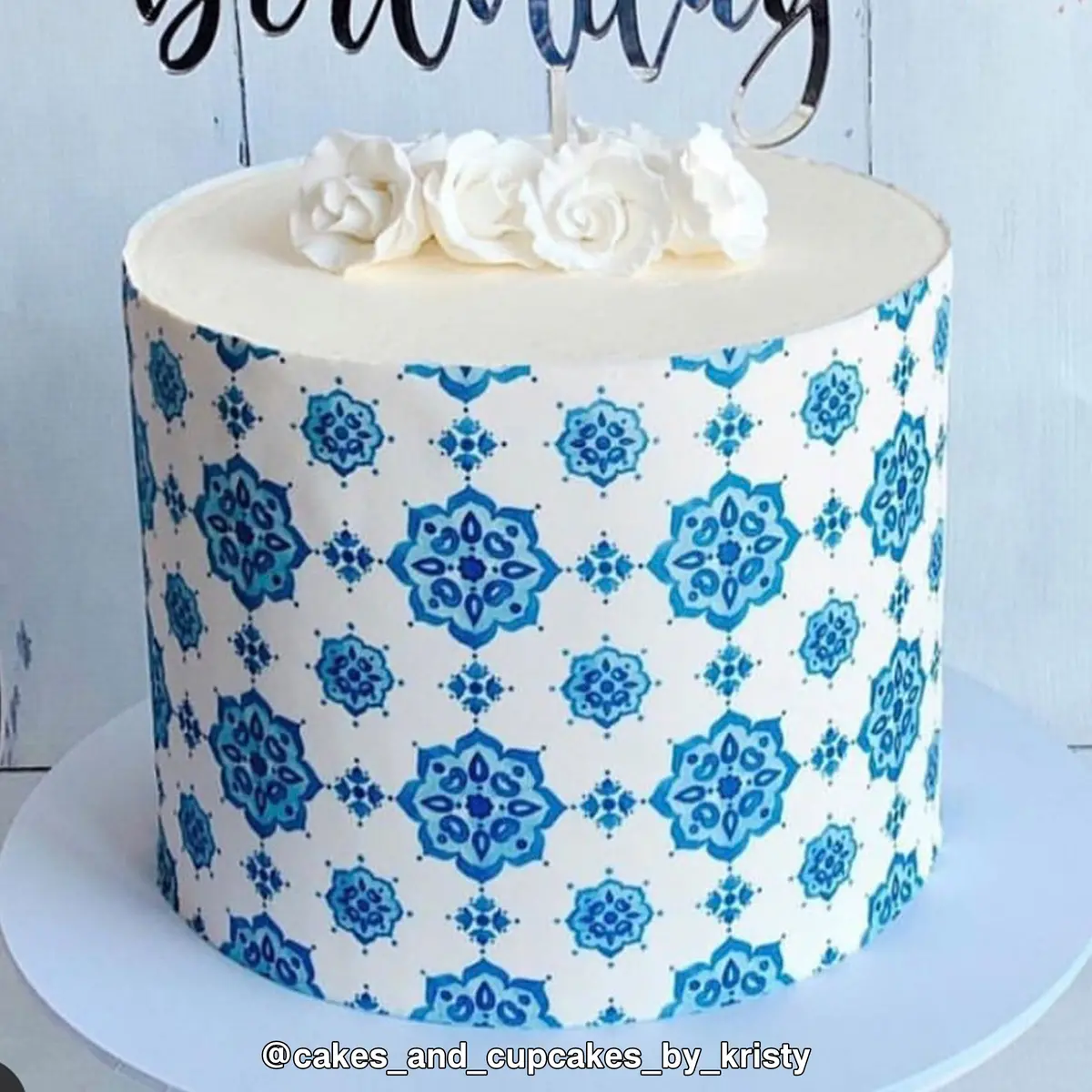 Blue Dutch Styled Tile Pattern Edible Icing Cake Wrap 1