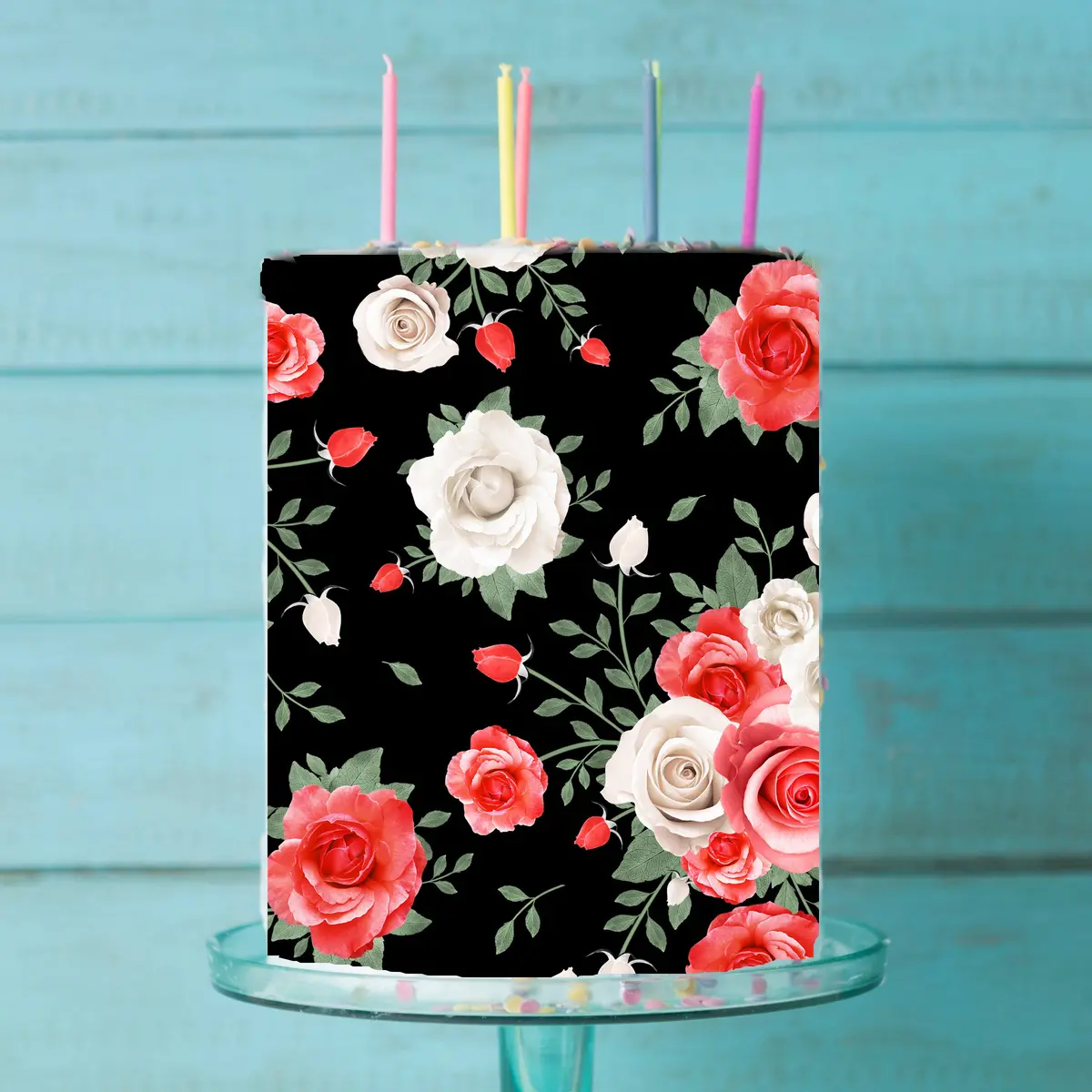 Floral Dark Flowers Edible Icing Cake Wrap 1