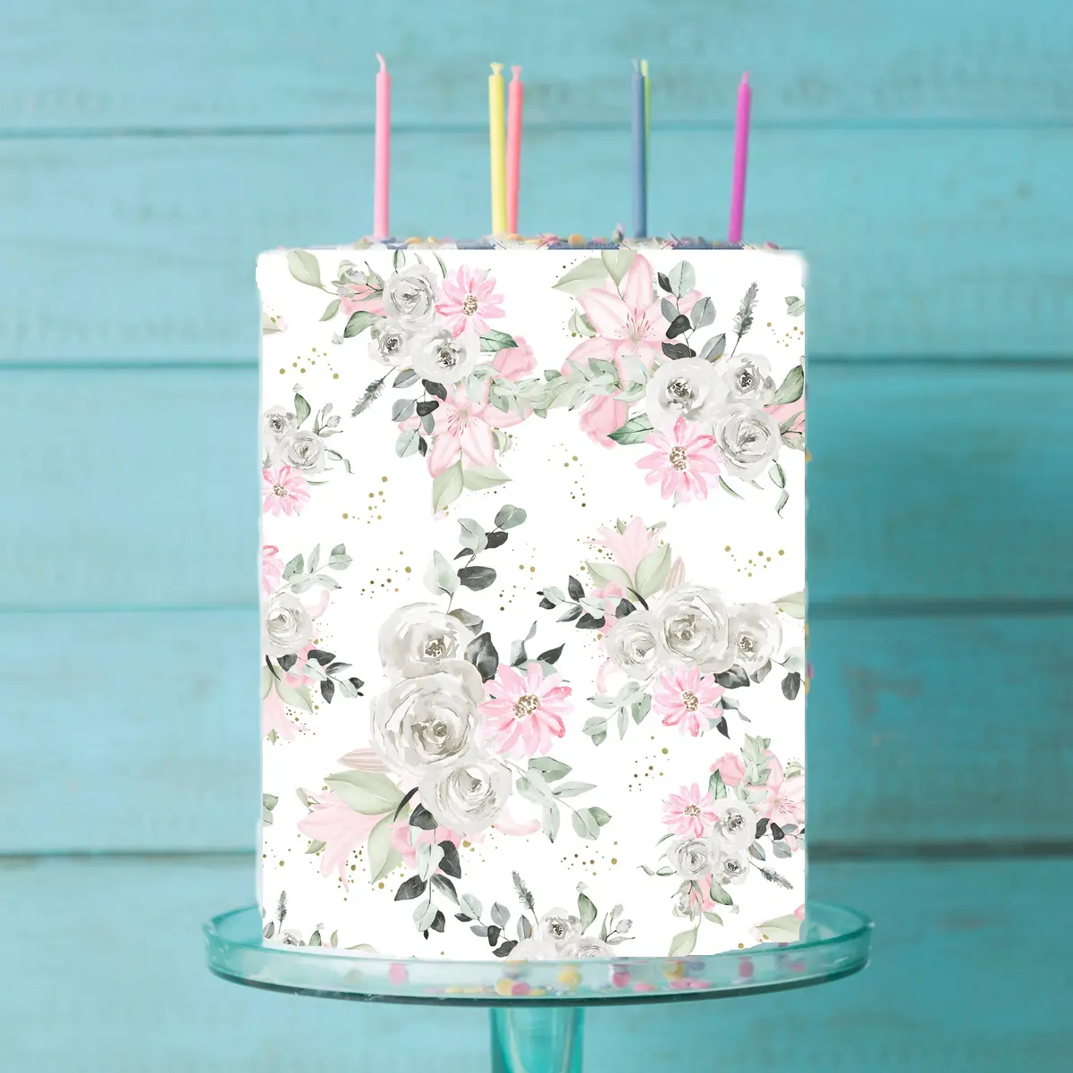 Pink Floral Edible Icing Cake Wrap 1