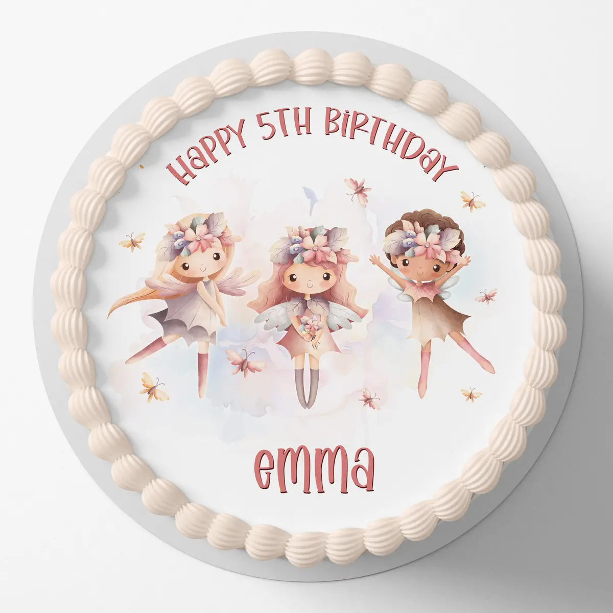 Fairy Fairies Pre-Cut Round Edible Cake Topper 1