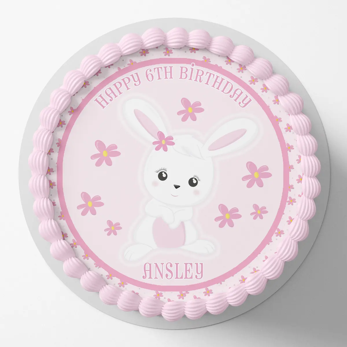 Easter Bunny Rabbit Pre-Cut Round Edible Icing Cake Topper 1