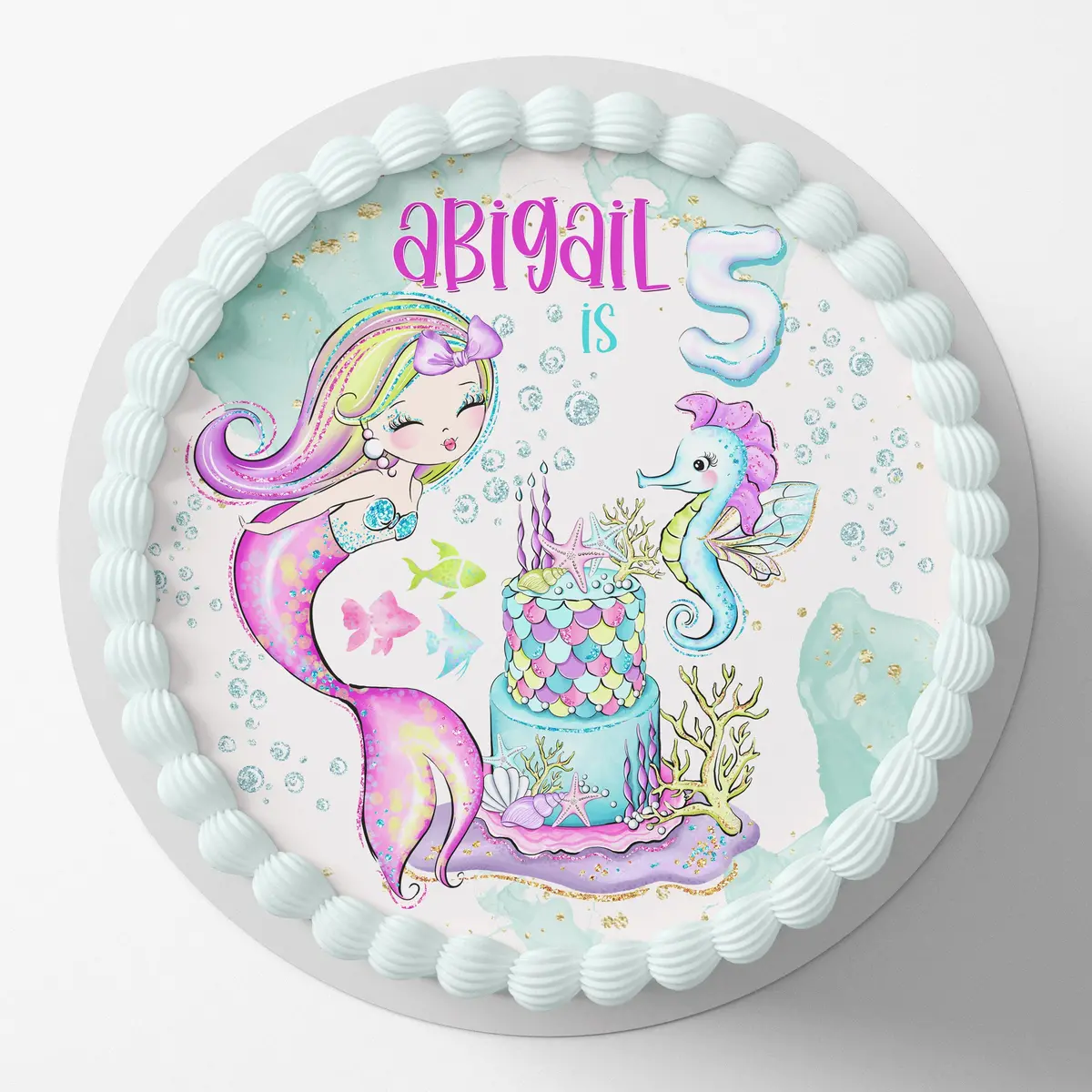 Mermaid Under The Sea Pre-Cut Round Edible Cake Topper 1