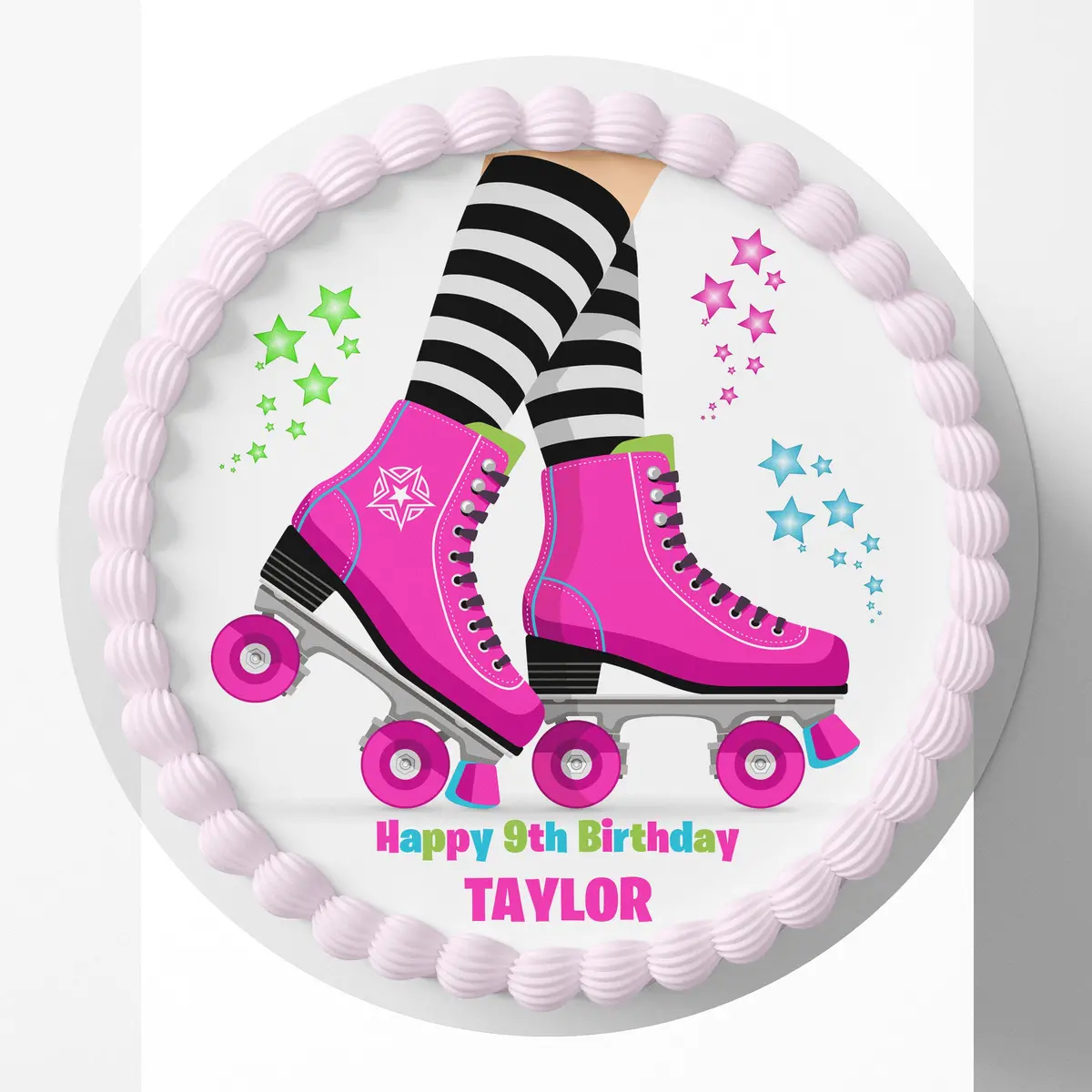 Rollerskating Pre-Cut Round Edible Icing Cake Topper 1