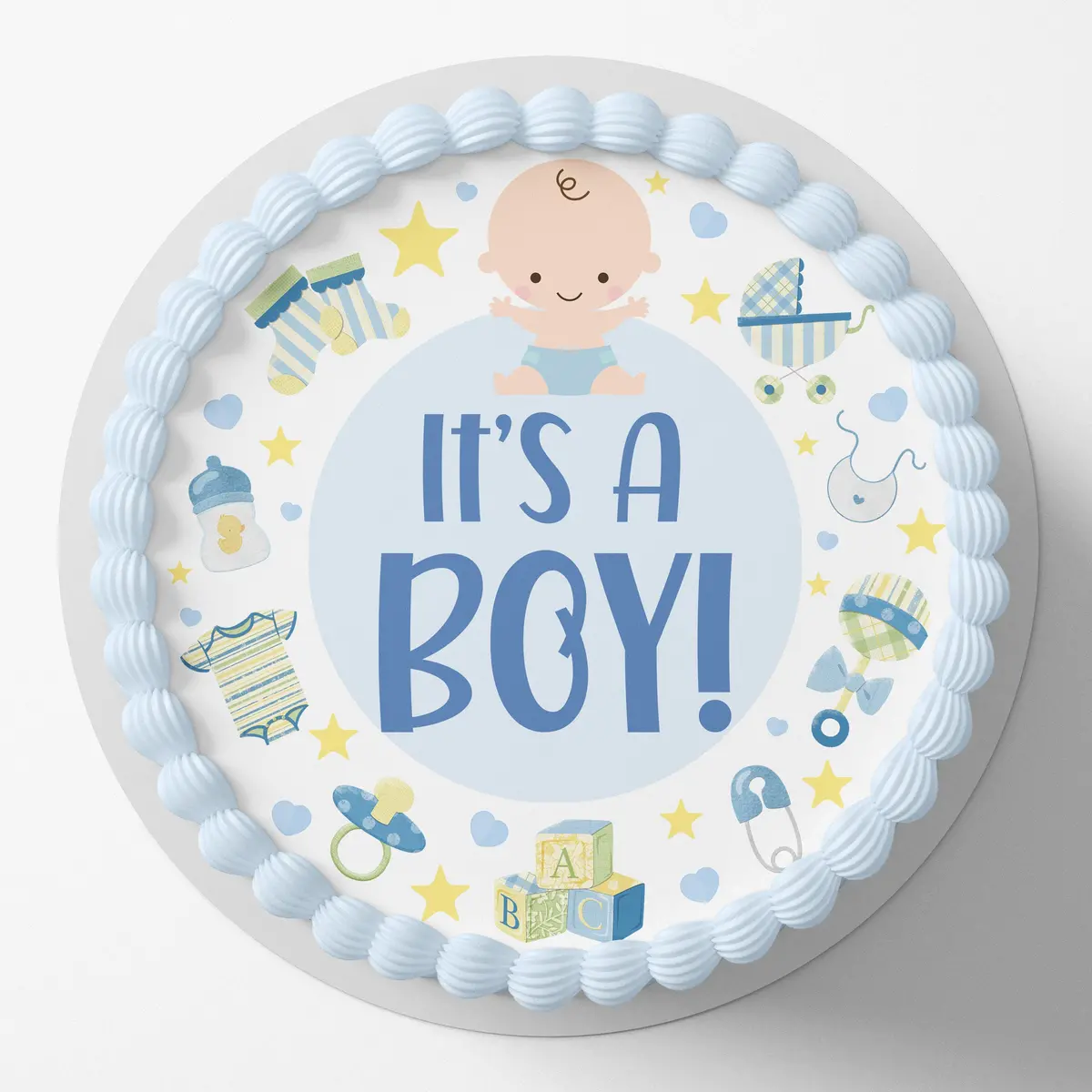 Baby Boy Pre-Cut Round Edible Cake Topper 1