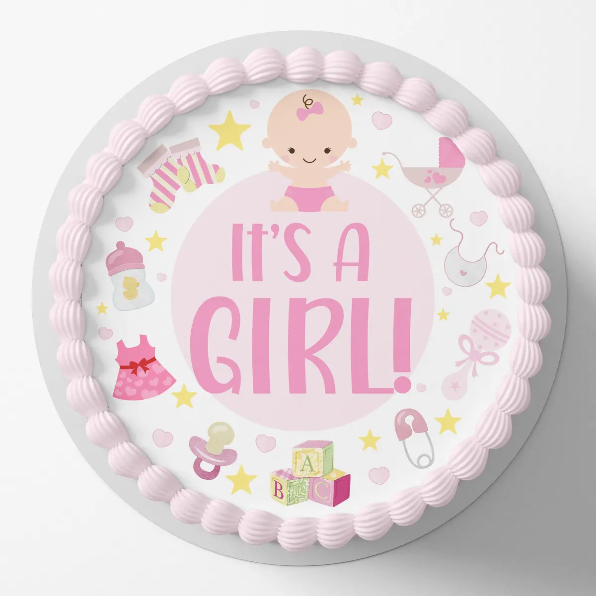 Baby Girl Pre-Cut Round Edible Cake Topper 1