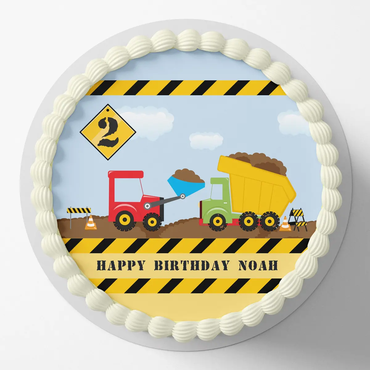 Dump Truck Construction Pre-Cut Round Edible Icing Cake Topper 1