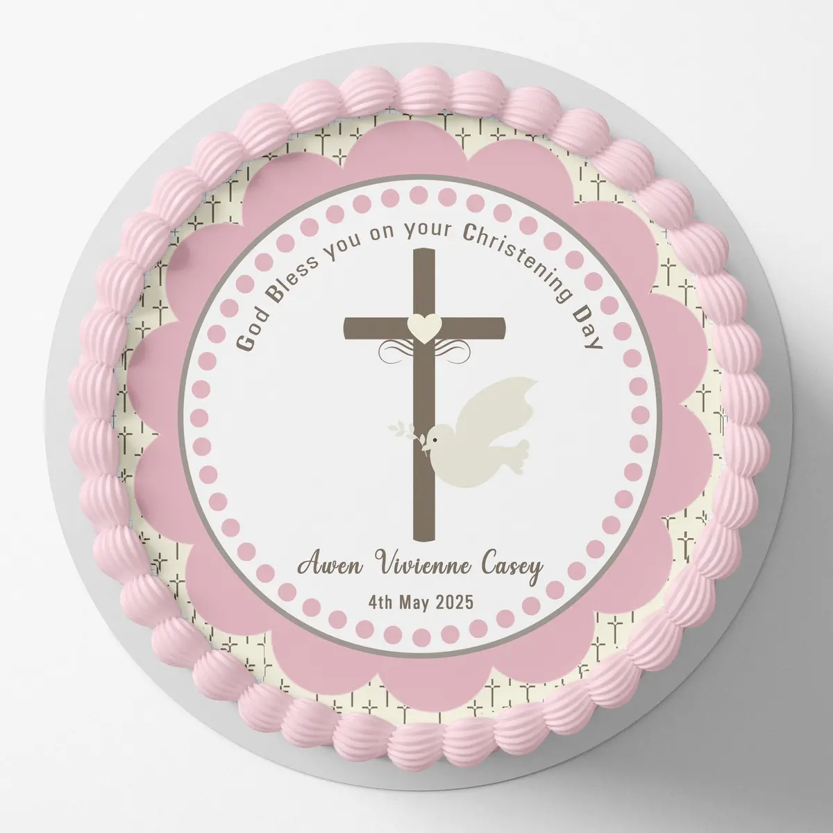 Christening Baptism Round Edible Cake Topper 1