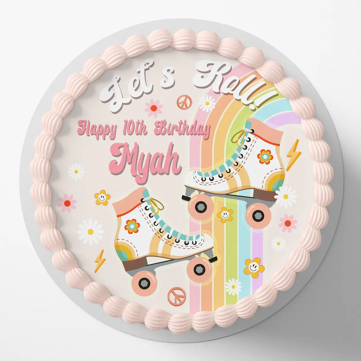 Retro Rollerskating Birthday Pre-Cut Round Edible Cake Topper 1