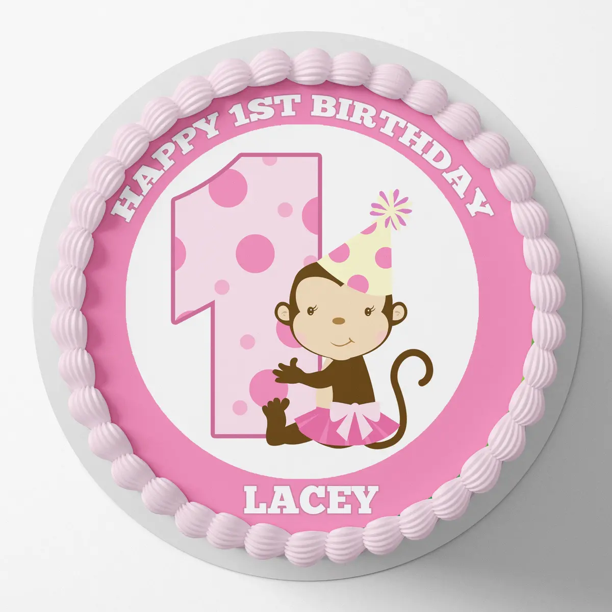 Cute Monkey Birthday Pre-Cut Round Edible Cake Topper 1