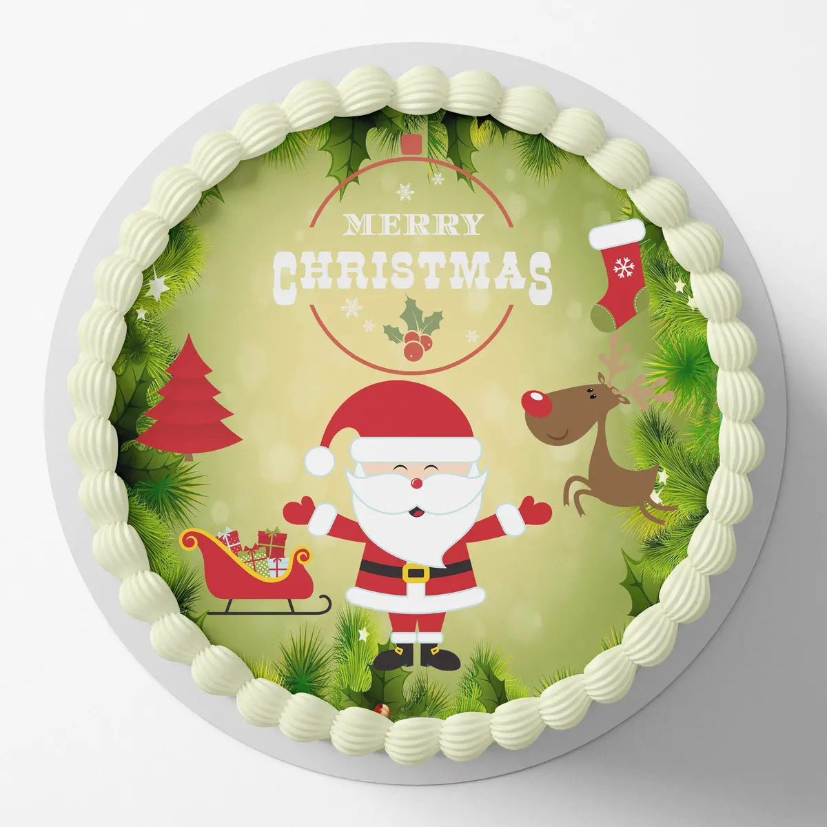 Christmas Santa Round Edible Icing Cake Topper 1
