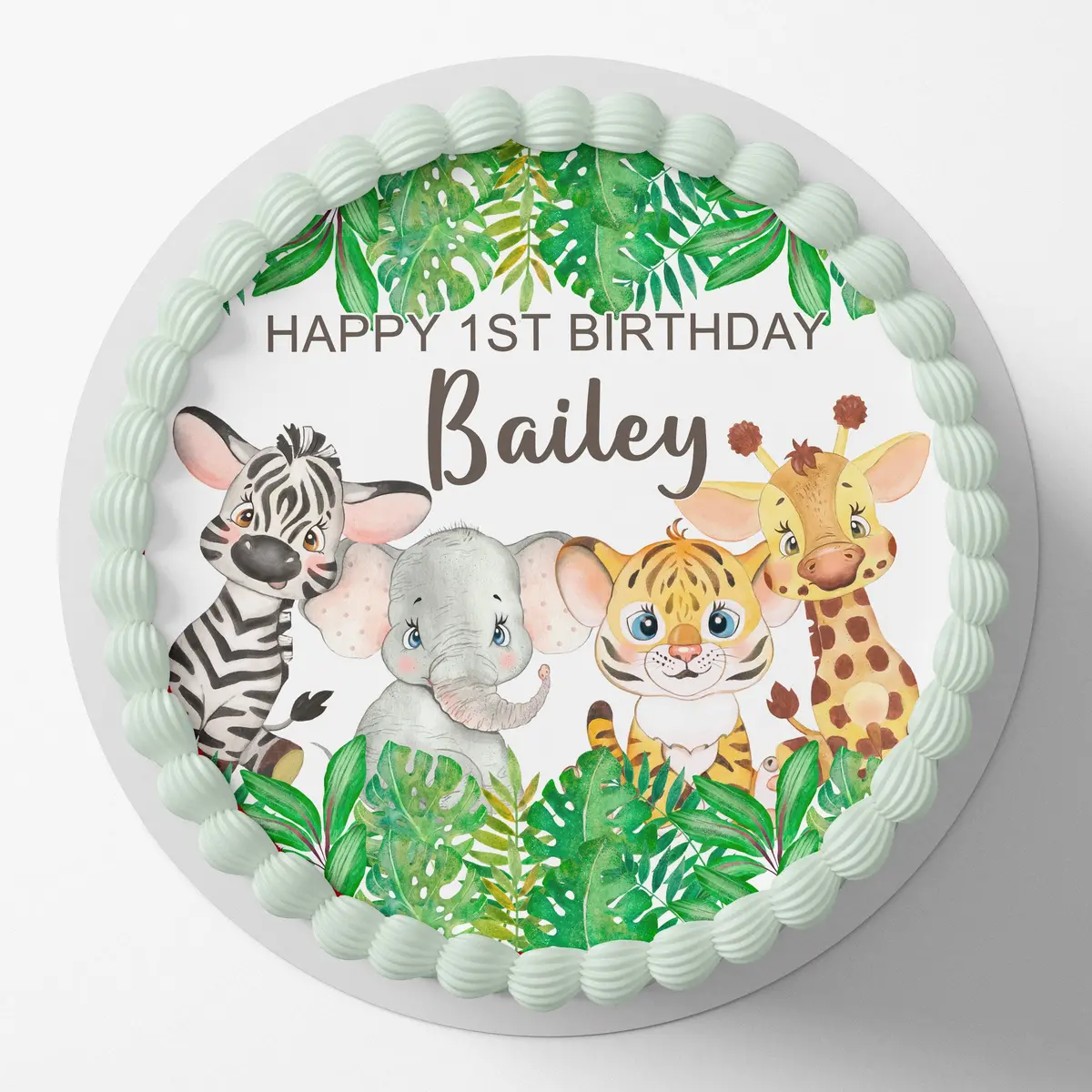Jungle Animal Safari Pre-Cut Round Edible Cake Topper 1