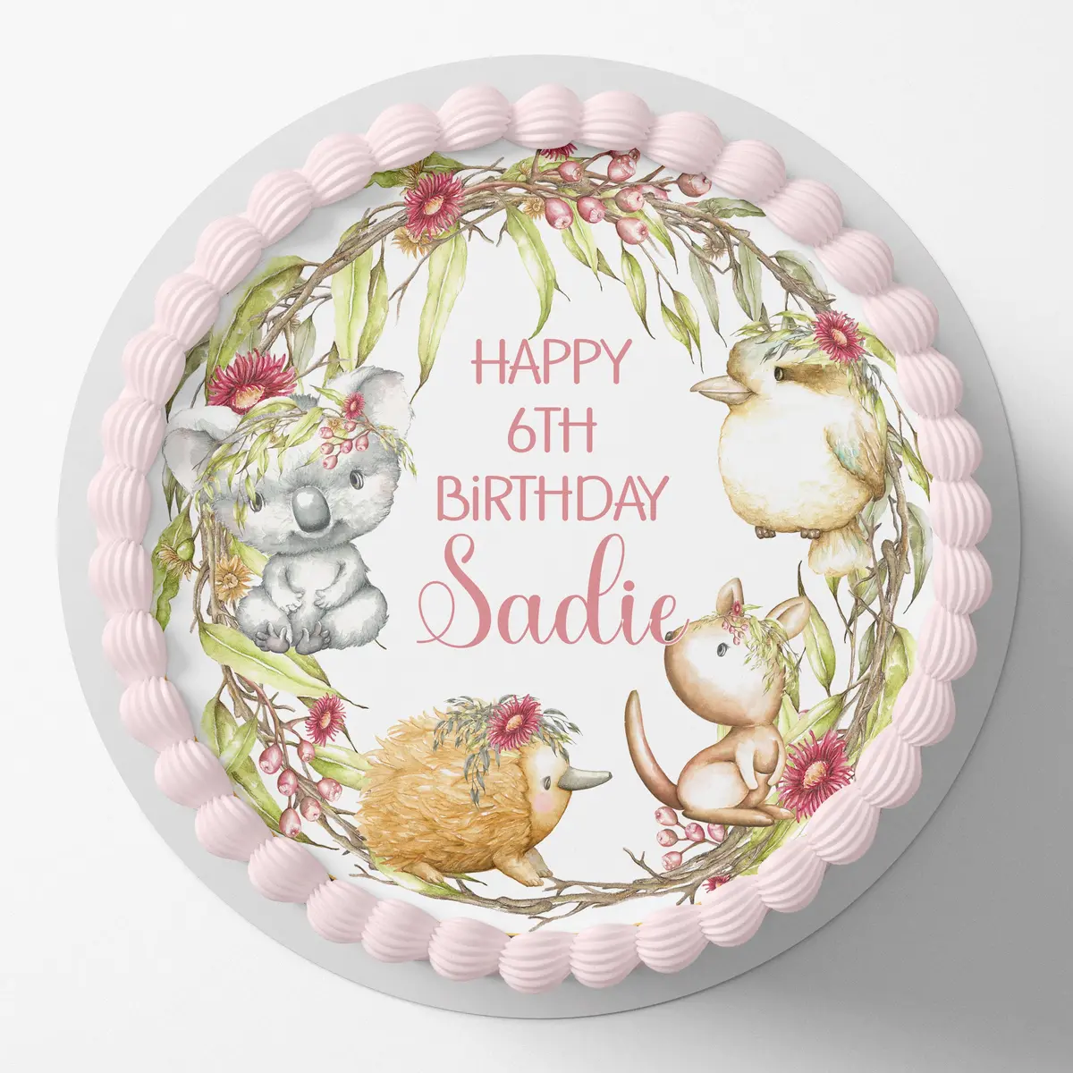 Australian Animals Birthday Pre-Cut Round Edible Cake Topper 1