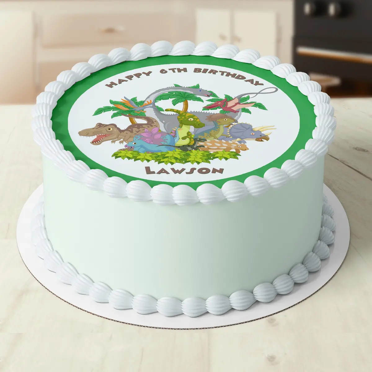 Dinosaurs Pre-Cut Round Edible Cake Topper 1