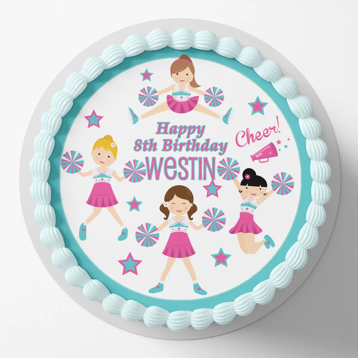 Cheerleader Cheer Pre-Cut Round Edible Cake Topper 1
