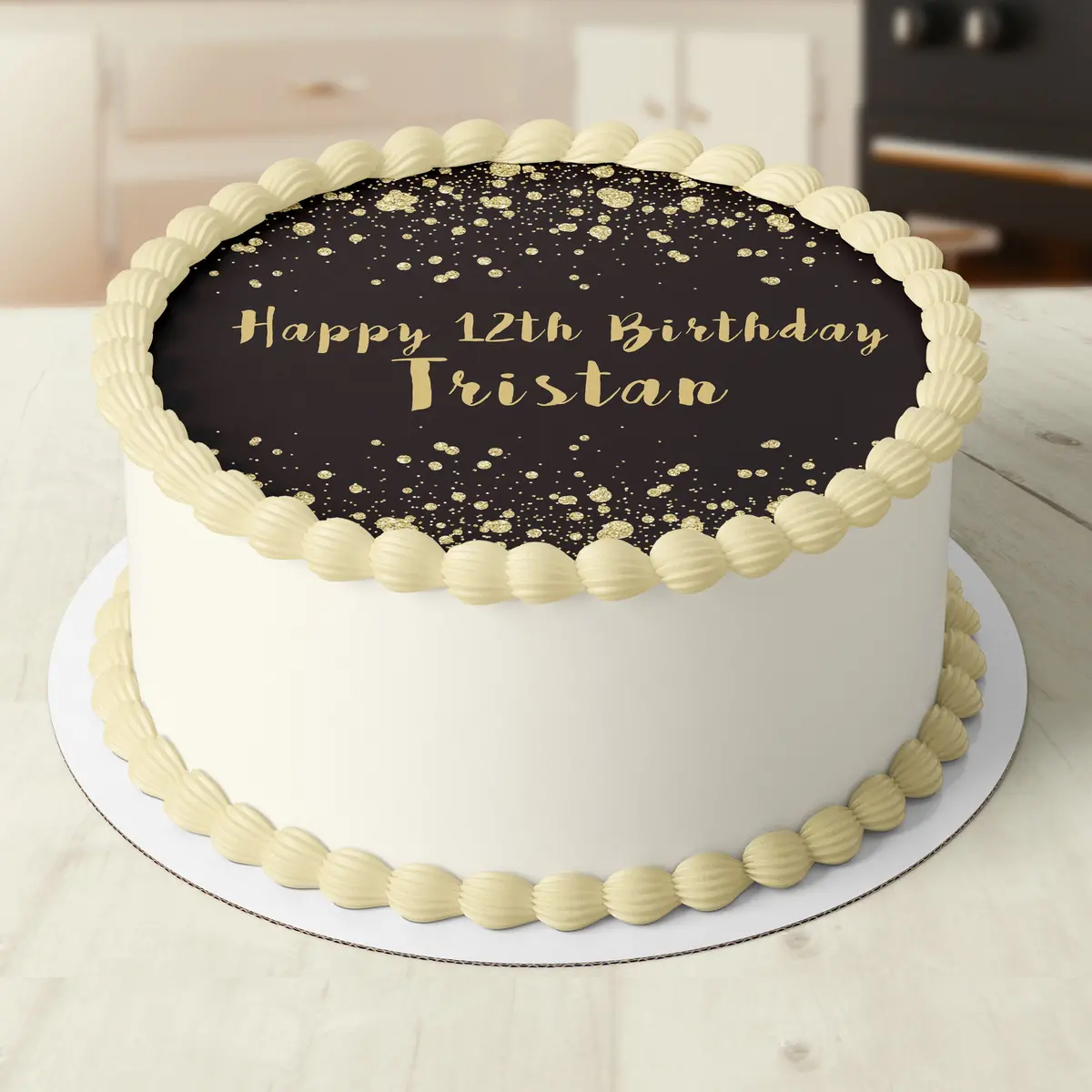 Glitter Bling Birthday Pre-Cut Round Edible Icing Cake Topper 1