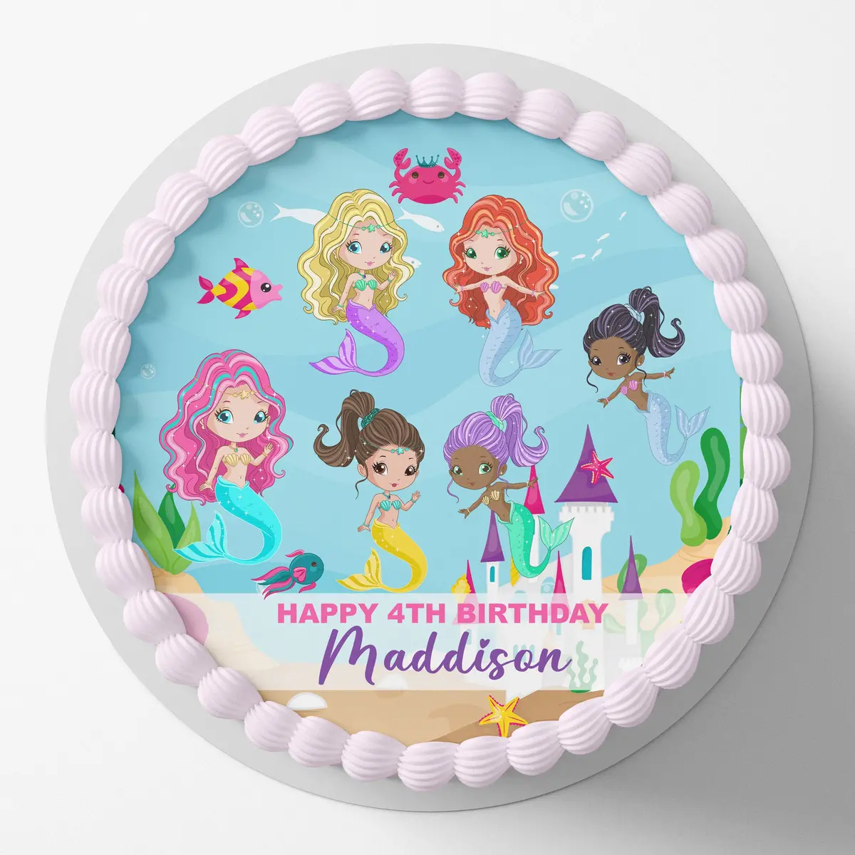 Mermaid Under The Sea Pre-Cut Round Edible Icing Cake Topper 1