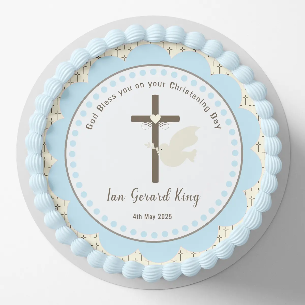 Christening Baptism Round Edible Cake Topper 1