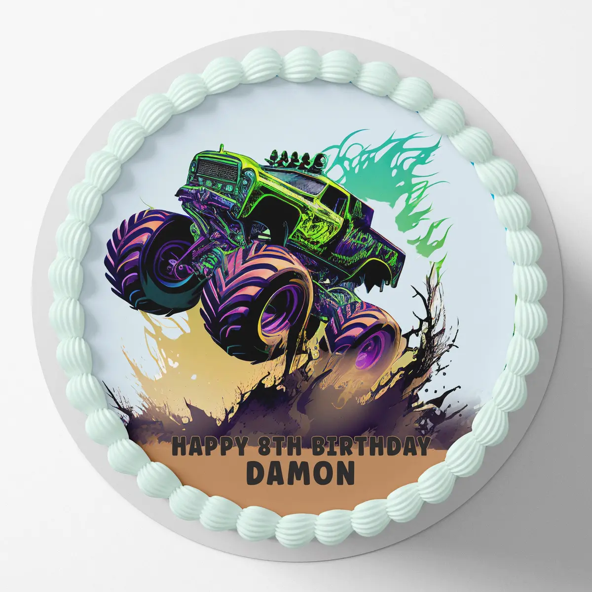 Monster Truck Pre-Cut Round Edible Cake Topper 1