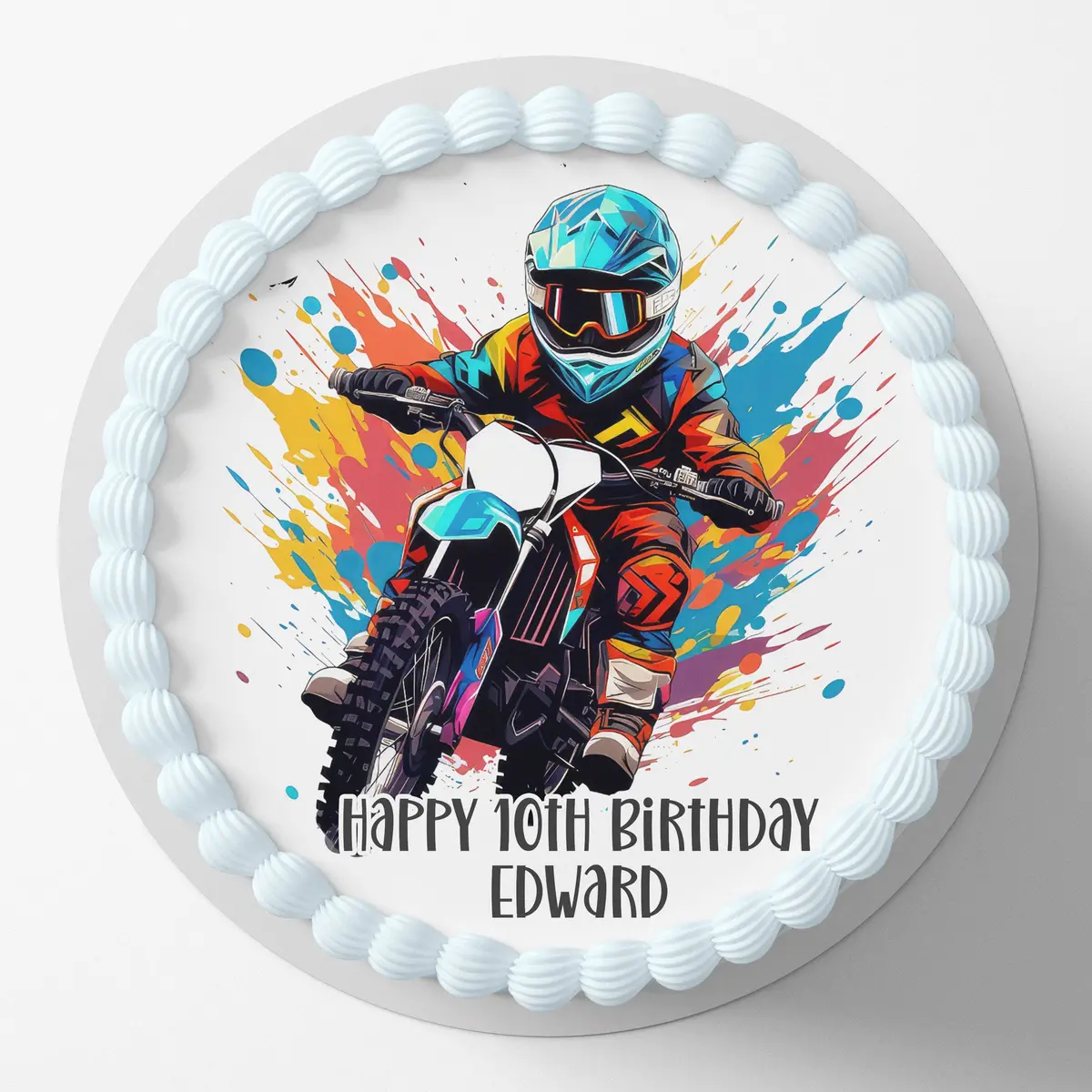 Dirt Bike Pre-Cut Round Edible Cake Topper 1