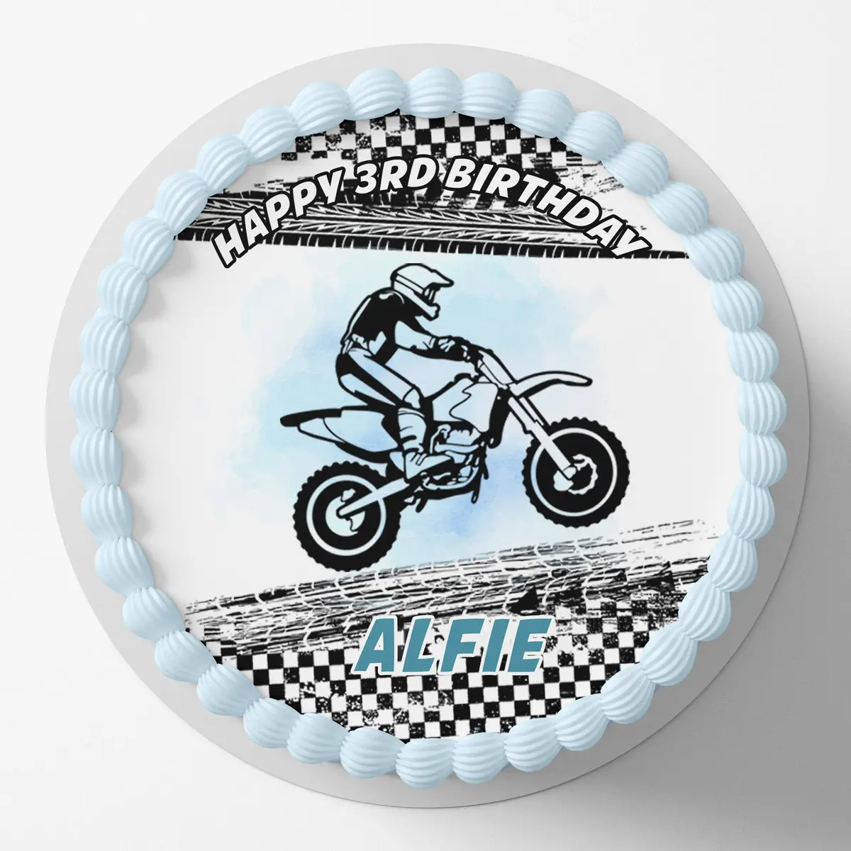 Dirt Bike Pre-Cut Round Edible Icing Cake Topper 1