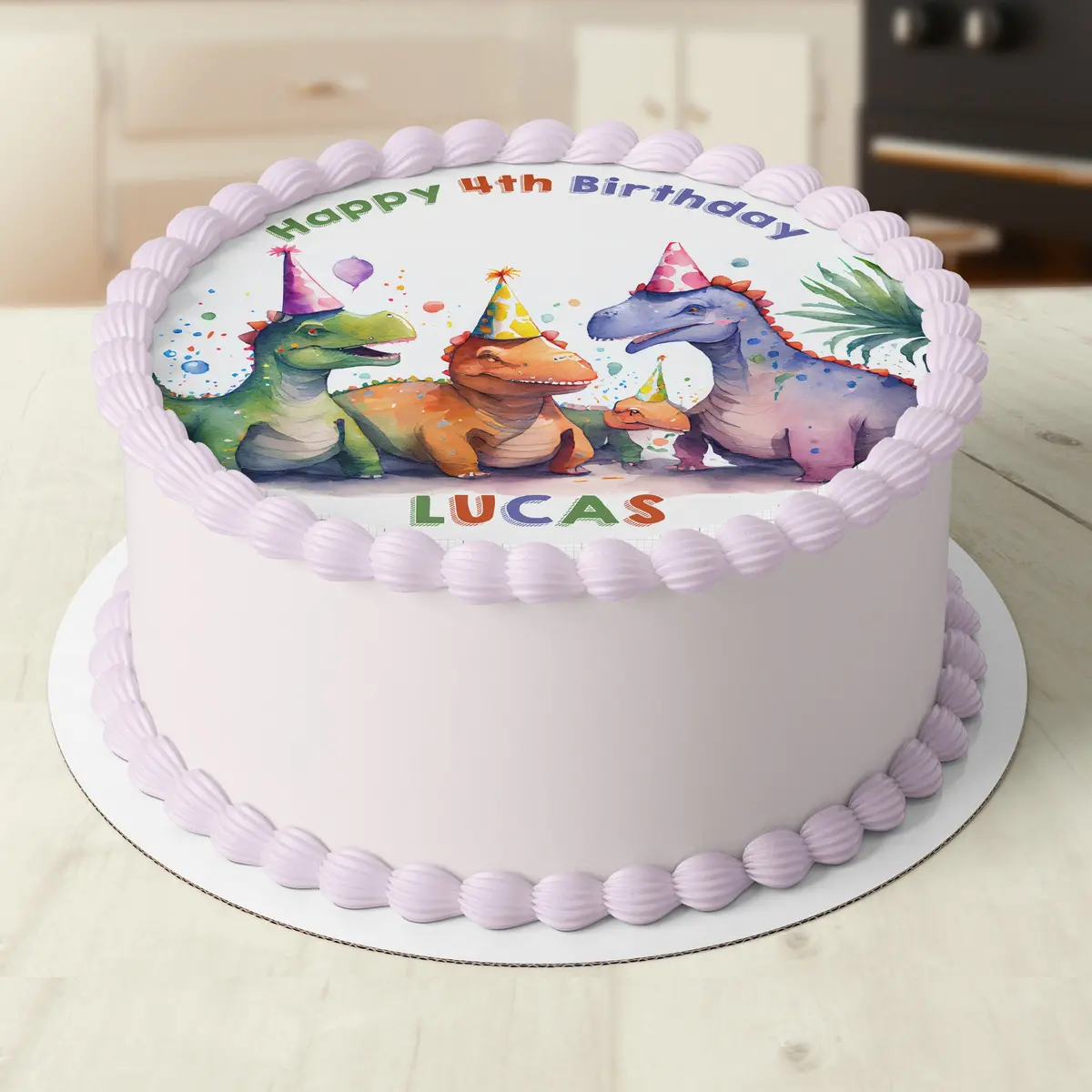 Dinosaurs Cute Colourful Pre-Cut Round Edible Cake Topper 1
