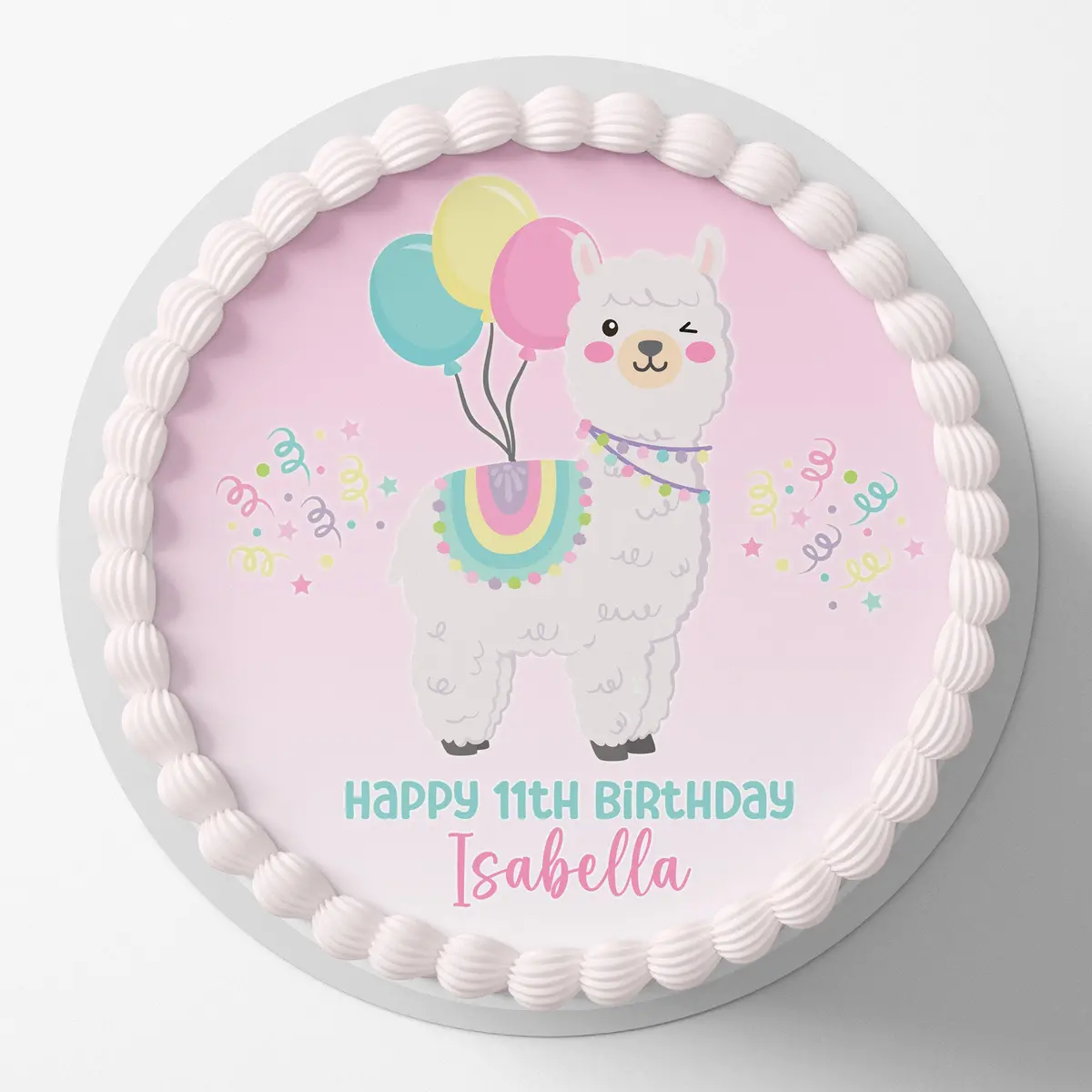 Llama Pre-Cut Round Edible Icing Cake Topper 1