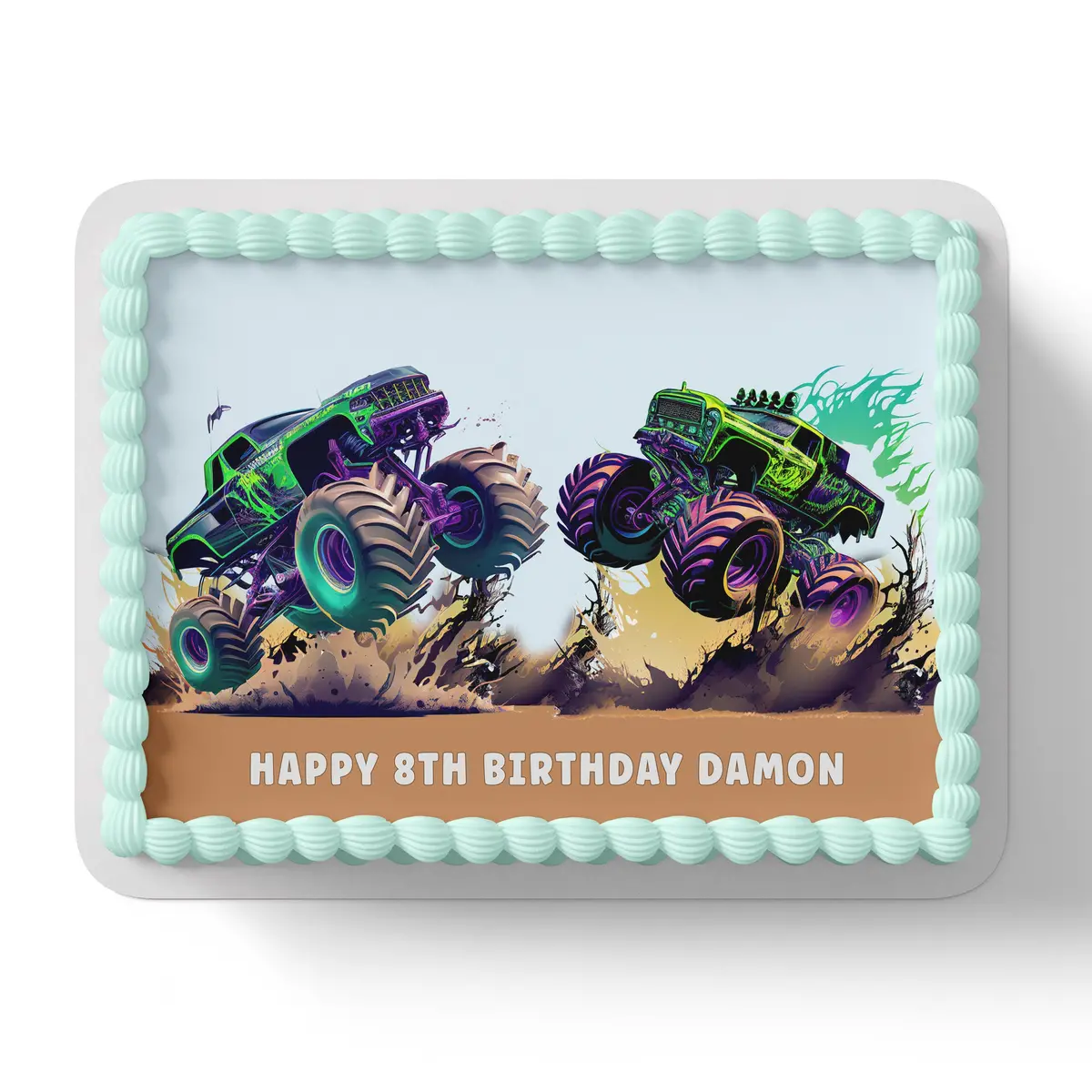 Monster Trucks Personalised Edible Icing Cake Topper 1