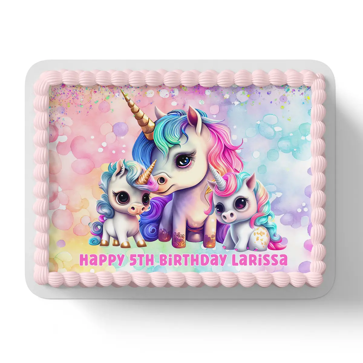 Rainbow Unicorns Personalised Edible Cake Topper 1