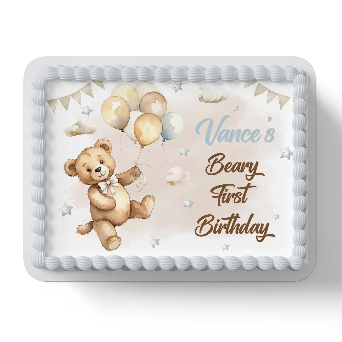 Beary First Birthday Personalised Edible Cake Topper 1