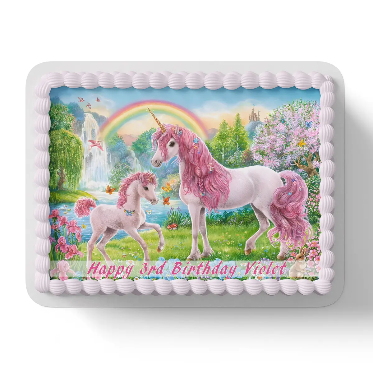 Unicorn Rectangle Edible Icing Cake Topper 1