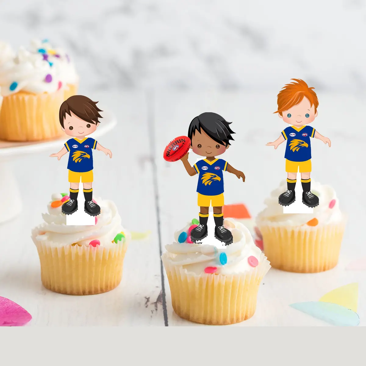 Afl West Coast Fremantle Carlton Pre-Cut Edible Stand-Up Wafer Card Cupcake Toppers 1