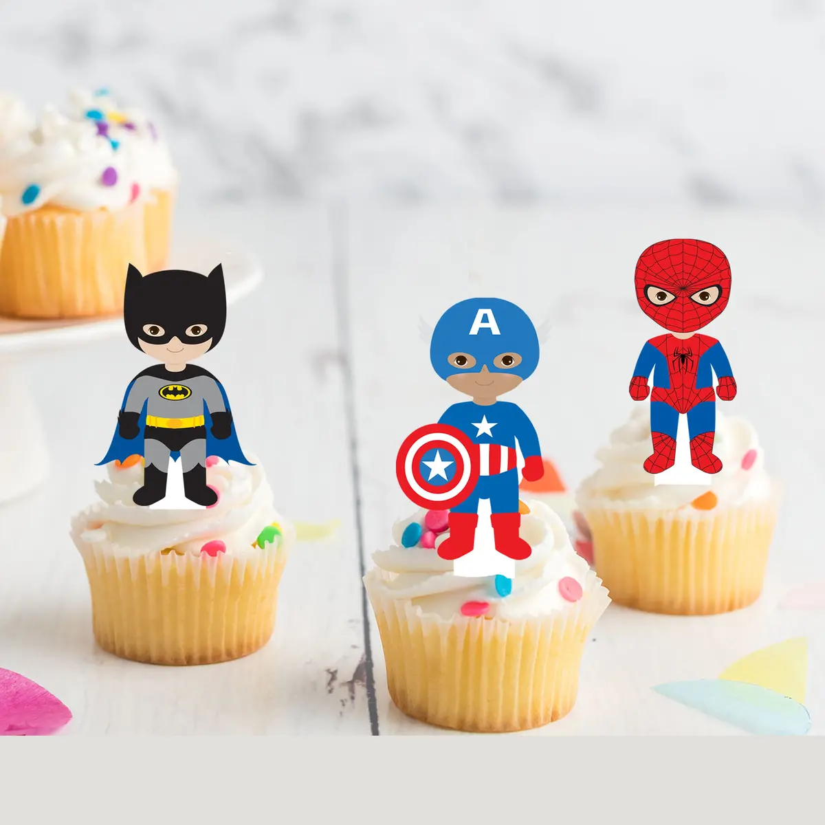 Superhero Boys Spiderman Pre-Cut Edible Stand-Up Wafer Card Cupcake Toppers 1