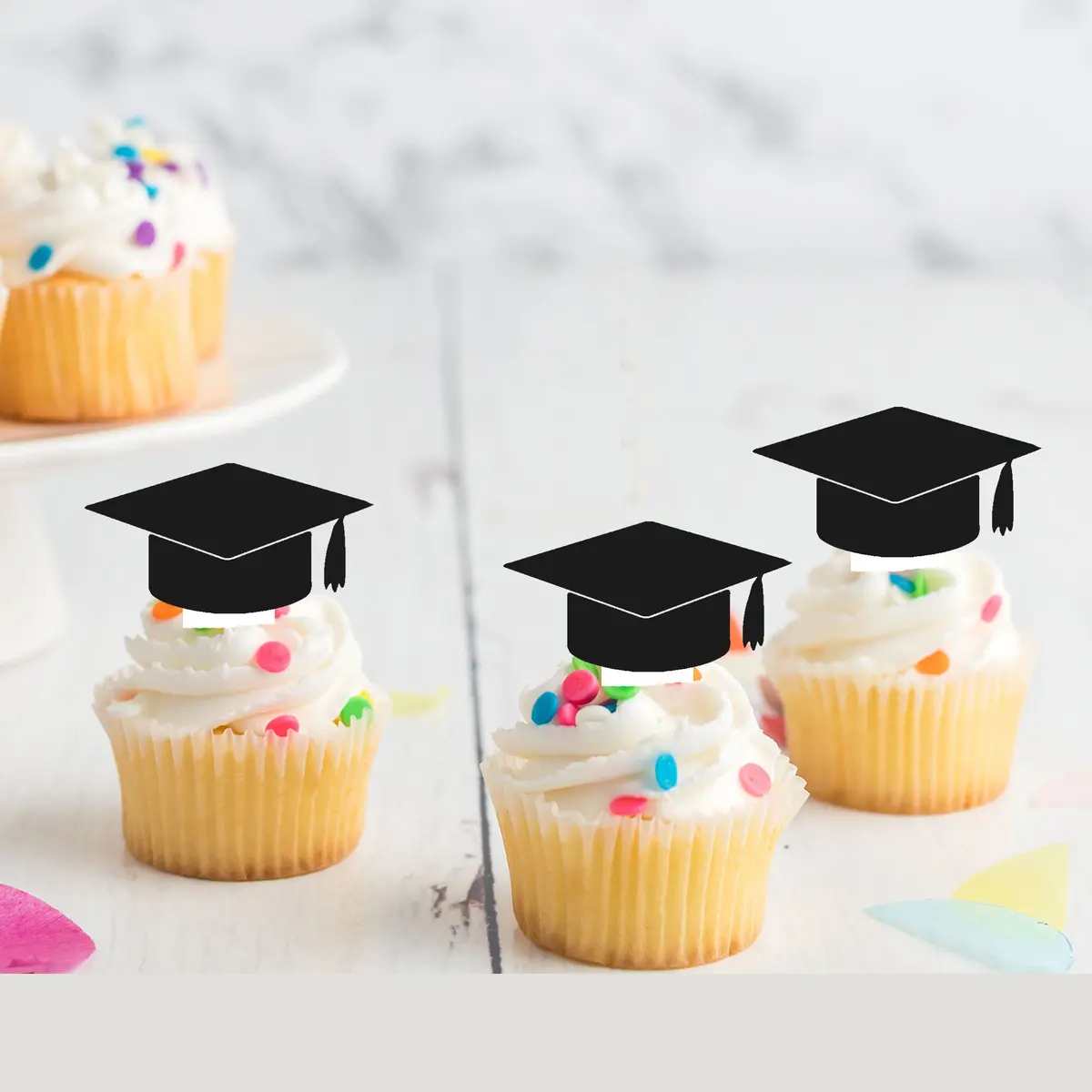Graduation Hat Pre-Cut Edible Stand-Up Wafer Card Toppers 1