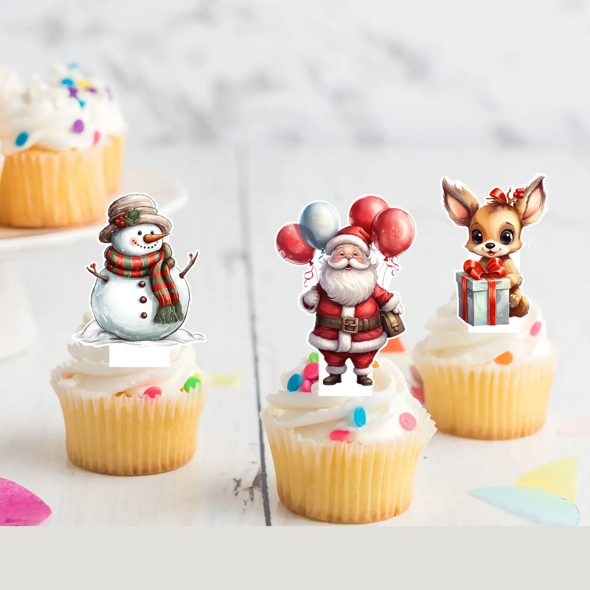 Christmas Xmas Themed Pre-Cut Edible Stand-Up Wafer Card Topper 1