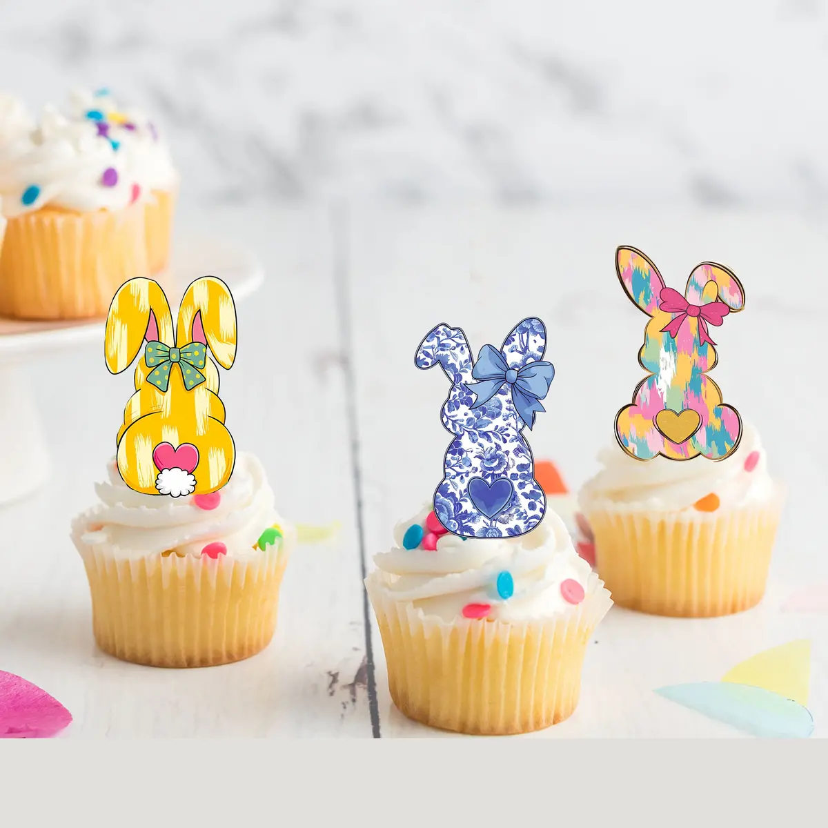 Easter Bunny Pre-Cut Edible Stand Up Wafer Card Cupcake Toppers 1