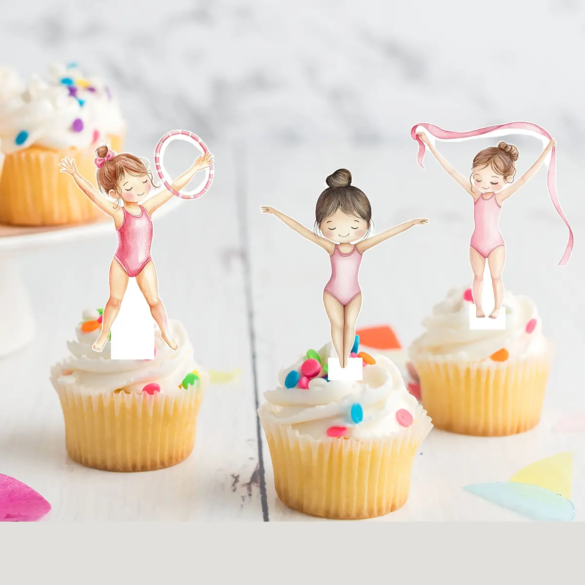 Gymnastics Pre-Cut Edible Stand Up Wafer Card Cupcake Toppers 1