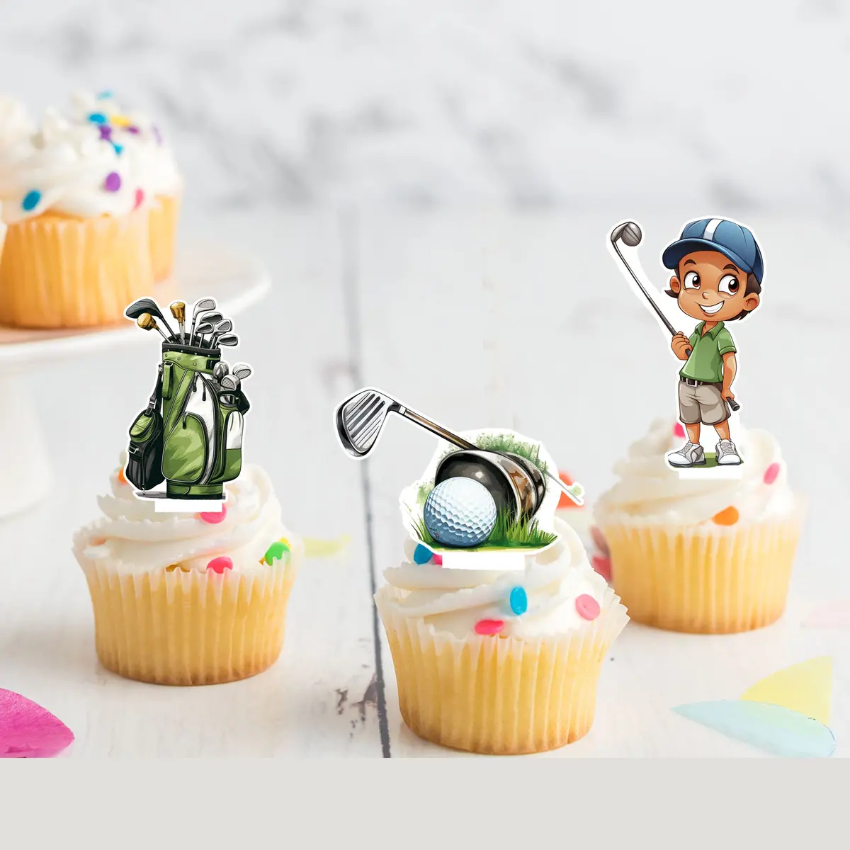 Golfer Guy Pre-Cut Edible Stand-Up Wafer Card Toppers 1