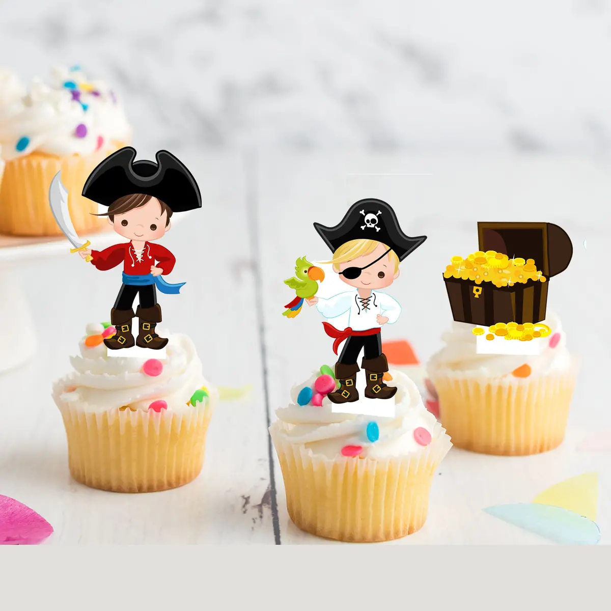 Pirate Boys Pre-Cut Edible Stand-Up Wafer Card Toppers 1