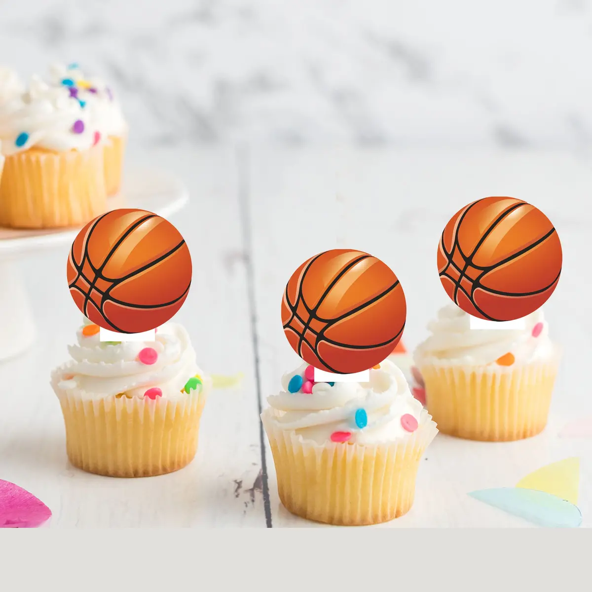 Basketball Sports Pre-Cut Edible Stand Up Wafer Card Cupcake Toppers 1