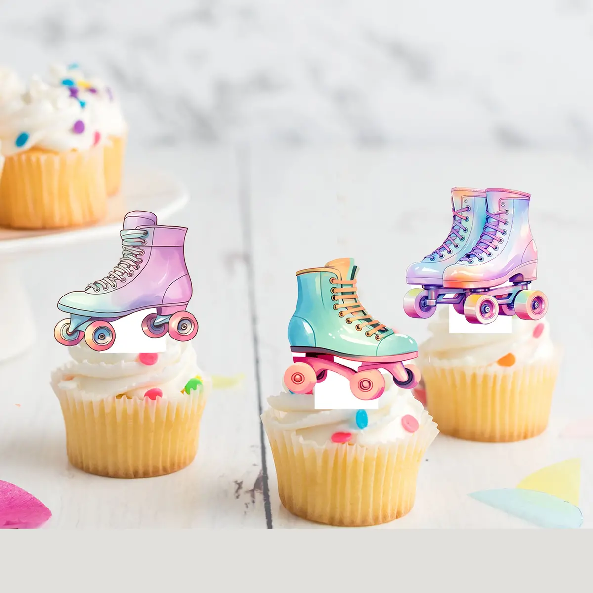 Rollerskating Rollerskates Pre-Cut Edible Stand Up Wafer Card Cupcake Toppers 1