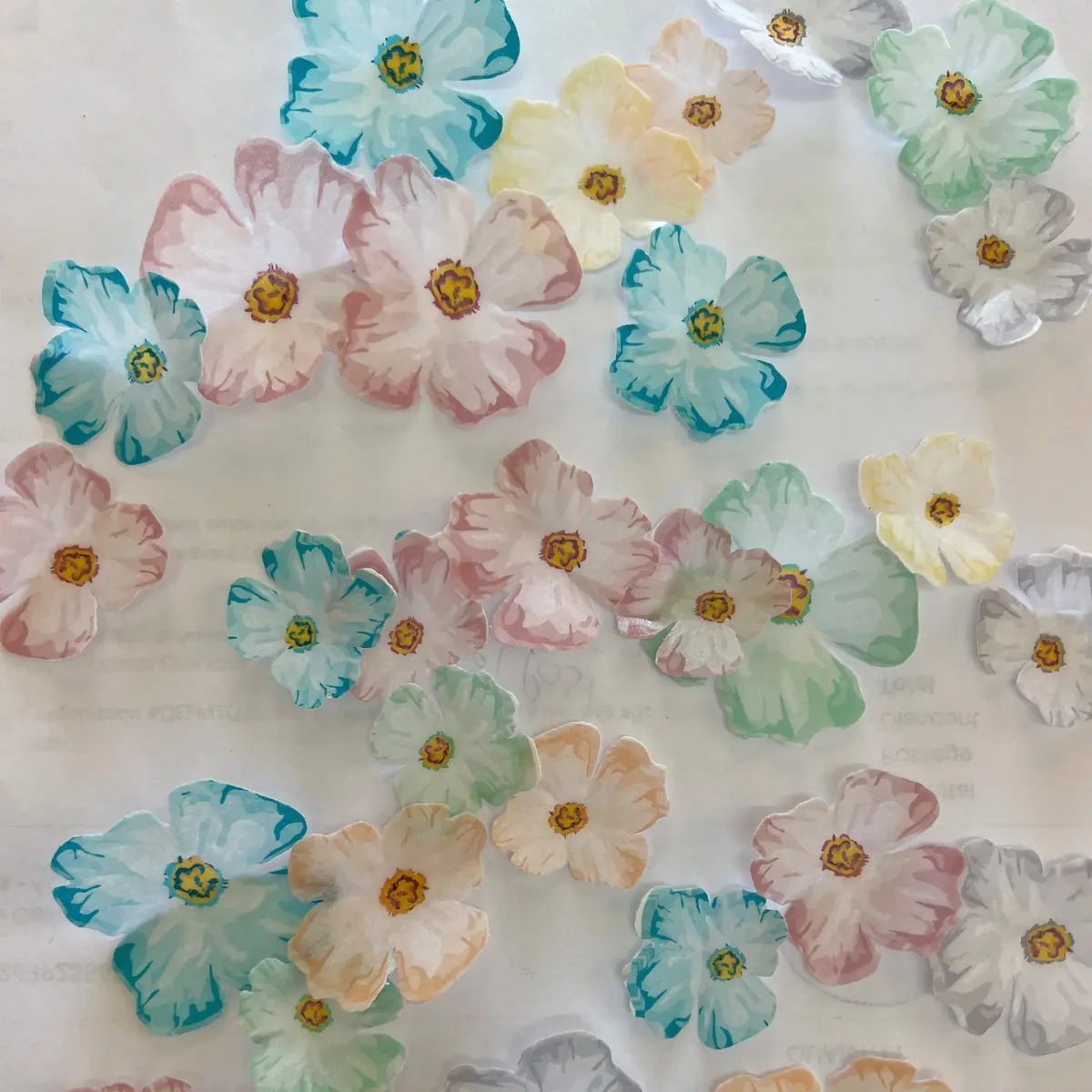Multi-Coloured Pre-Cut Edible Wafer Flowers 1