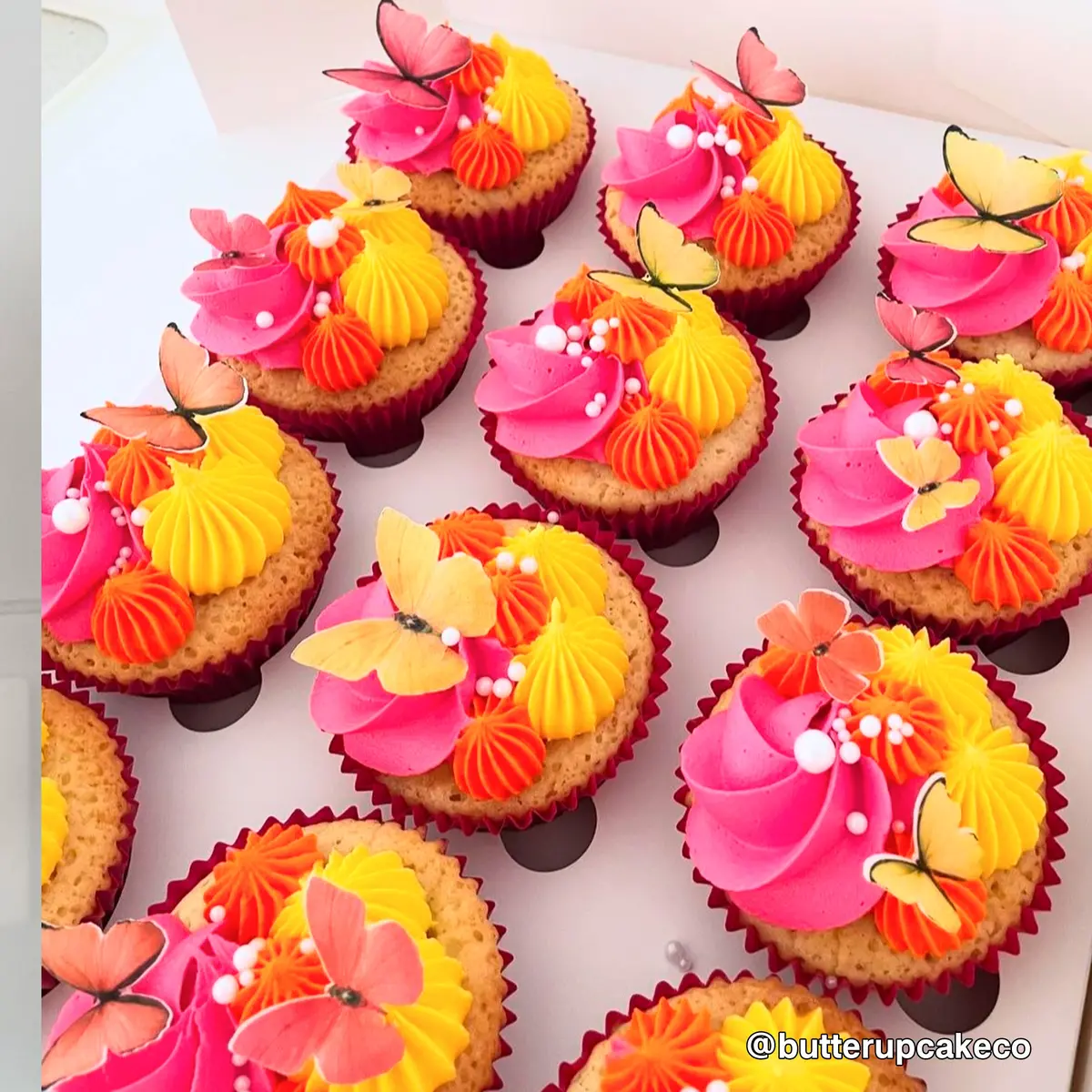 Pink, Orange & Yellow Pre-Cut Edible Wafer Butterflies 2