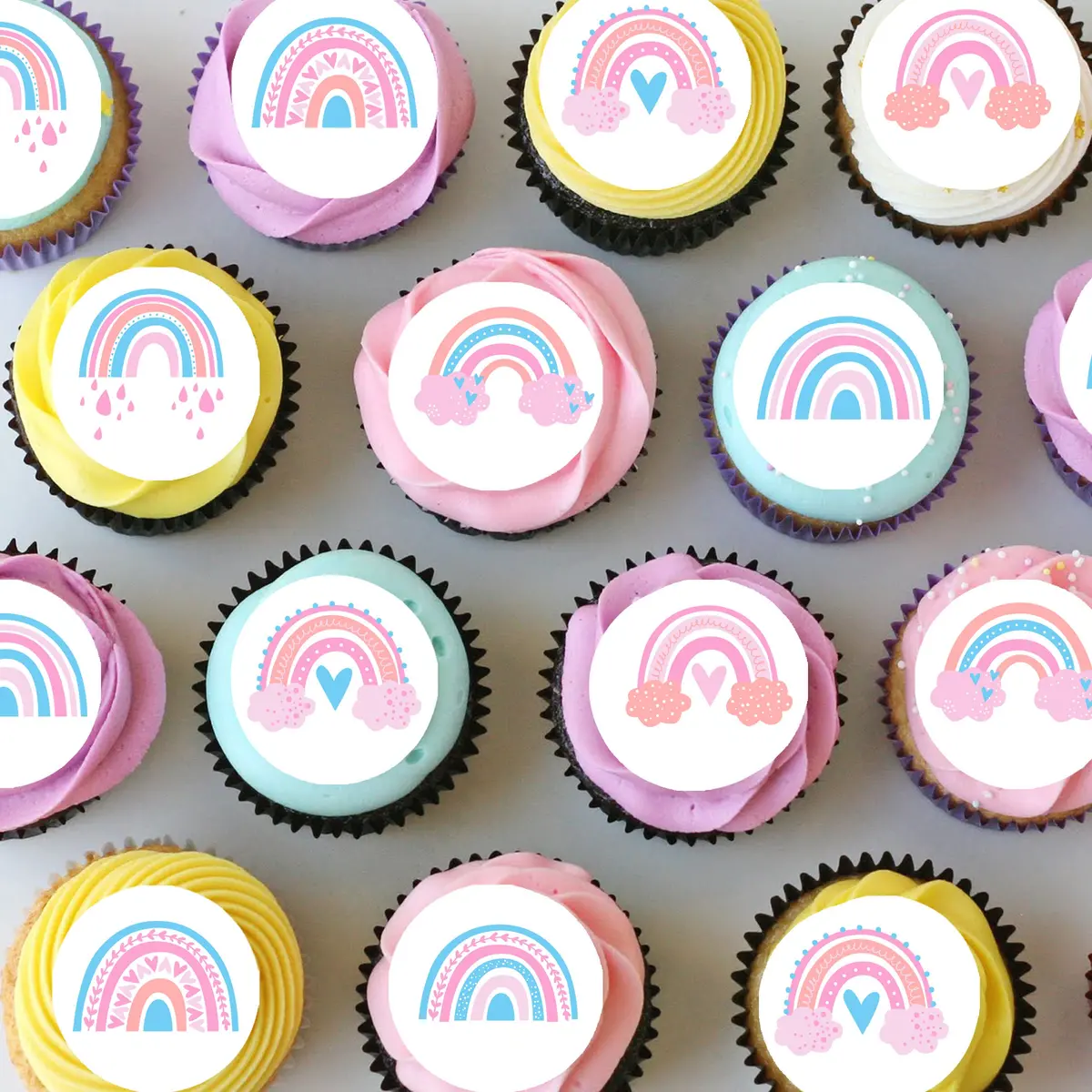 Colourful Rainbow Pre-Cut Mini Edible Cupcake Or Cookie Toppers 1