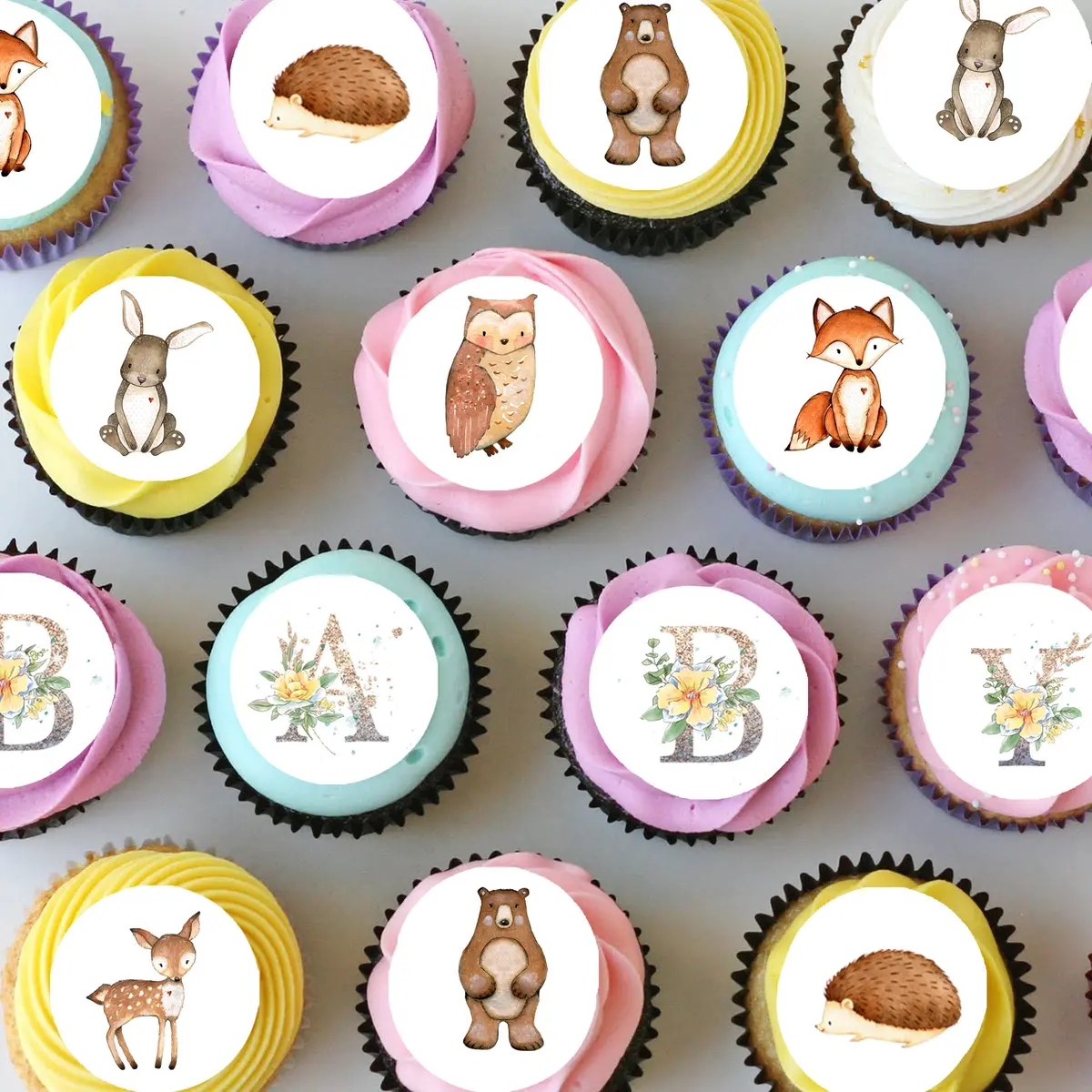 Woodland Animals Pre-Cut Mini Edible Cupcake Or Cookie Toppers 1