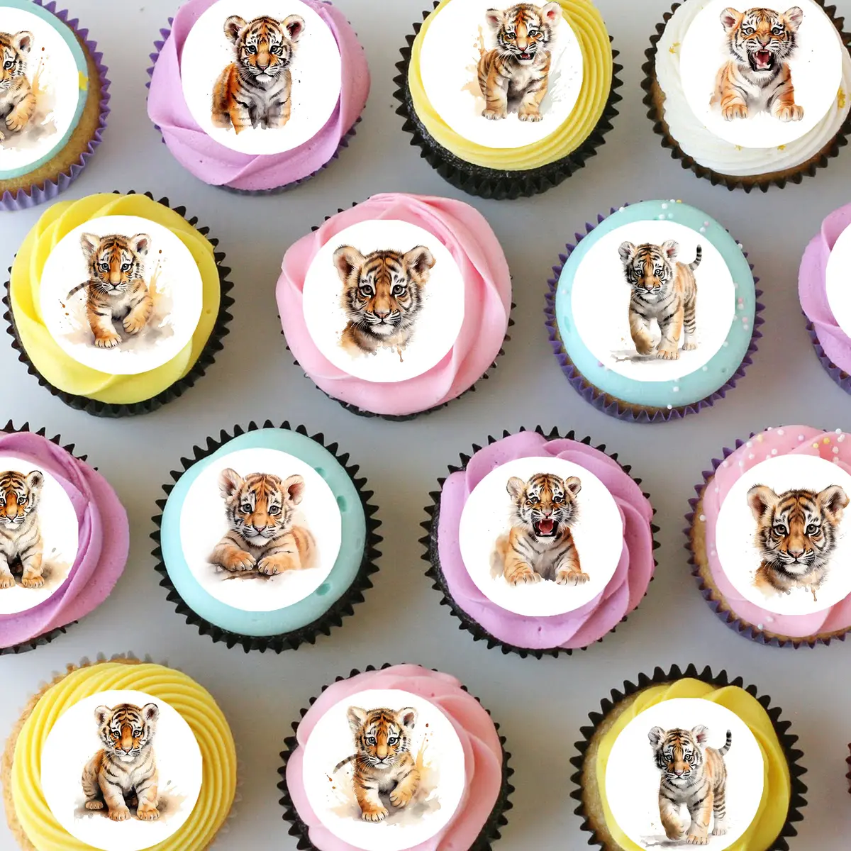 Tiger Cub Jungle Animal Pre-Cut Mini Edible Cupcake Or Cookie Toppers 1