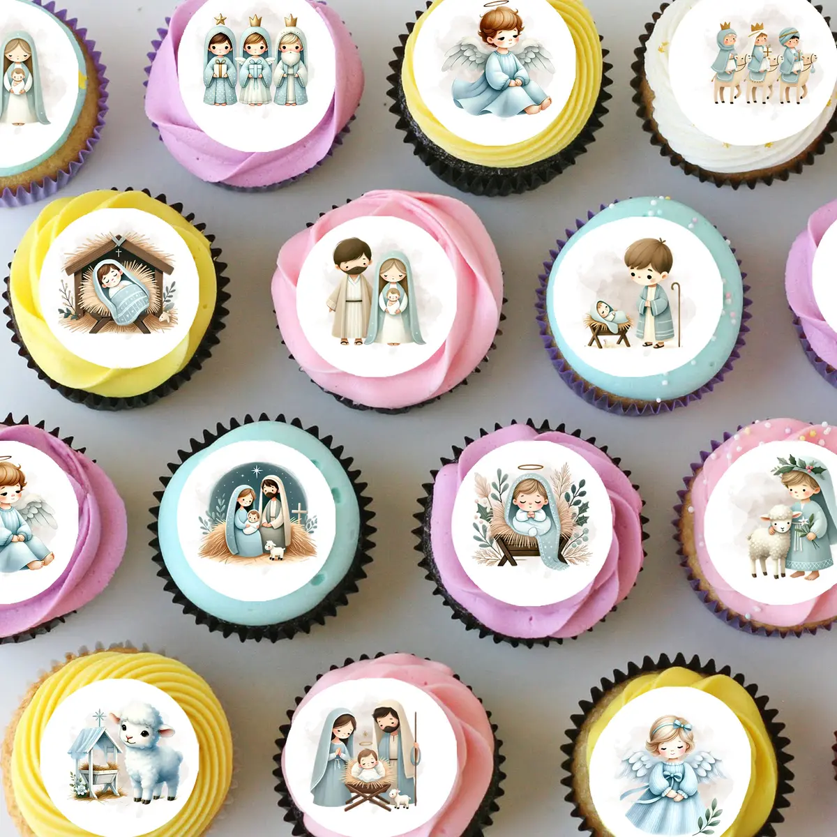 Christmas Nativity Religious Pre-Cut Mini Edible Cupcake Or Cookie Toppers 1